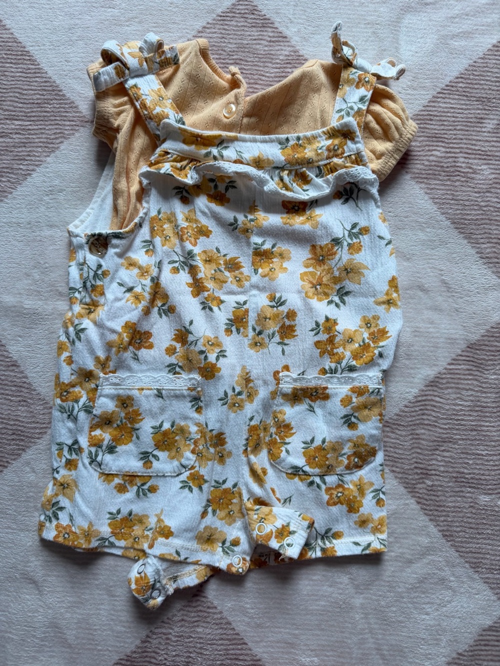 Nicole Miller White Romper Set with Yellow Floral Print